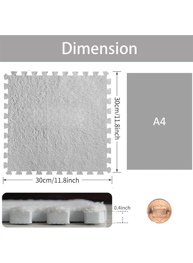 6 Pcs Plush Foam Floor Mat Square Interlocking Carpet Tiles with Border Fluffy Play Mat Floor Tiles Fluffy Area Rugs Square Soft Climbing Area Rugs DIY Floor Crawling Mat Tiles for Home Playroom Decor (White) - Image 2